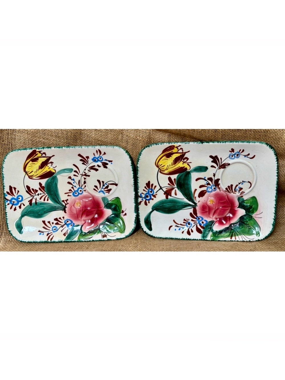 Vintage Italy Art Pottery Nove Rose Snack Plate Tray And Mug Cup Set Cottagecore - Picture 2 of 14